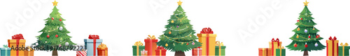 Vector Christmas Tree with Gifts and Festive Decor