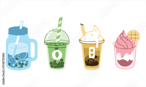 Colorful assortment of sweet drinks and desserts