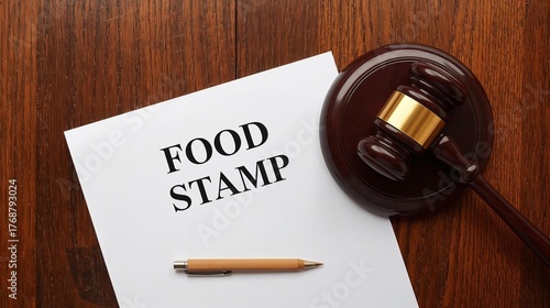 Food Stamp Justice A Professional Legal Document & Gavel  on Wooden Table | Legal Aid, Court, Policy Concept