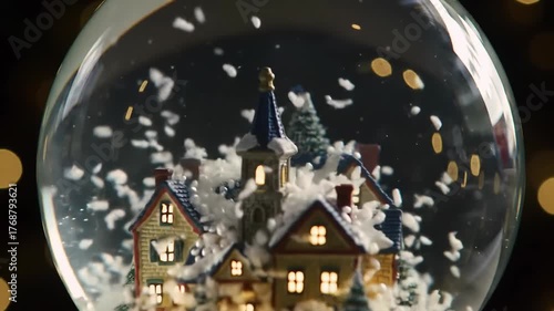 Wallpaper Mural Snow Globe with Miniature Village and Falling Snowflakes Festive Holiday Decoration. Torontodigital.ca