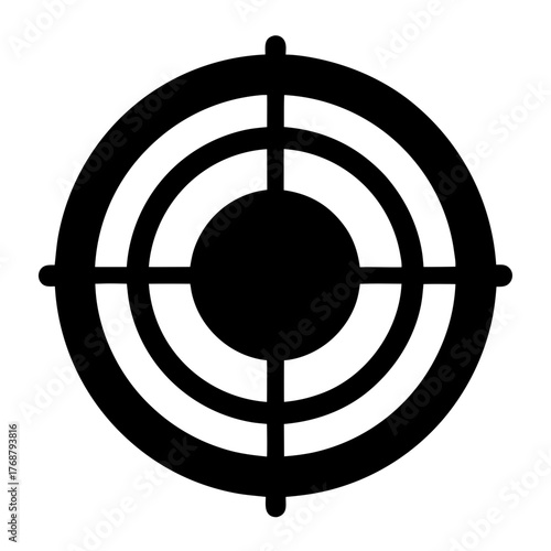 Monochrome target symbol with concentric circles and crosshairs pointing outwards