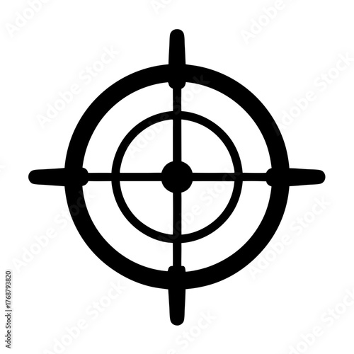 Stylized Crosshair Target Icon with Four Cardinal Points in Black and White
