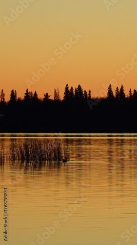 Golden Sunset Over Calm Lake as the Sun Slowly Sets
