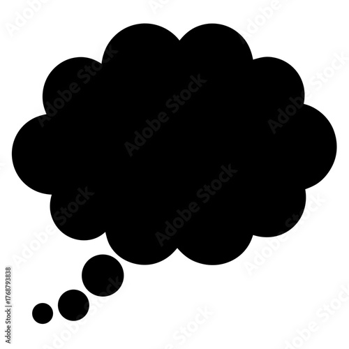 Black and white thought bubble illustration with circular trail for visualization