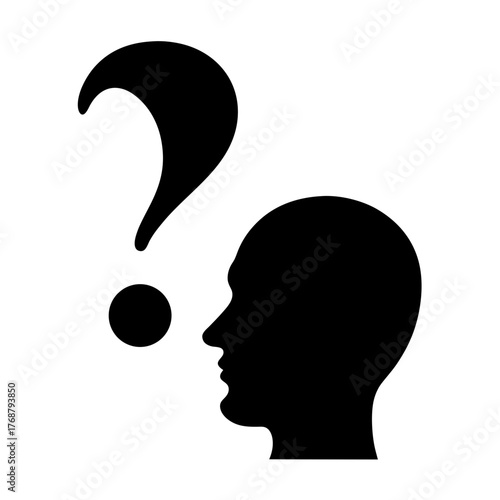 Silhouette of human head contemplating with a floating question mark symbol
