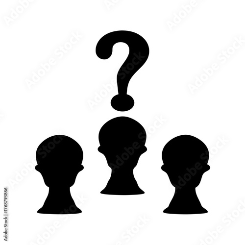 Collective Indecision Three Silhouetted Heads Under a Question Mark Represents Dilemma