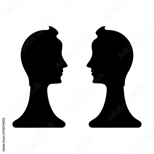 Optical Illusion Featuring Two Silhouetted Faces Creating an Ambiguous Form
