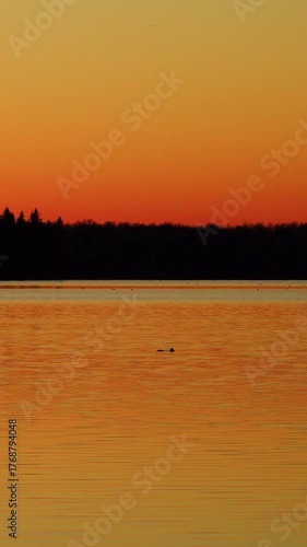 Golden Sunset Over Calm Lake as the Sun Slowly Sets
