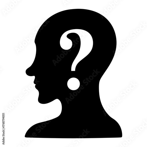 Silhouette of a person with a question mark replacing their brain
