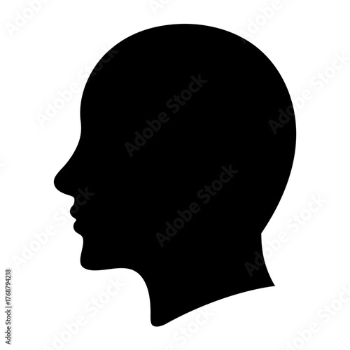 Monochrome silhouette of a human head in profile view against white