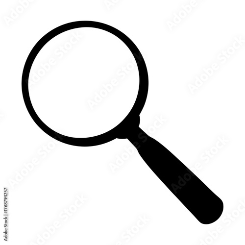 Simple black and white graphic of a magnifying glass search tool