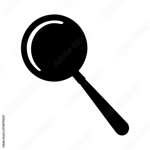 A black magnifying glass on a white background used for searching