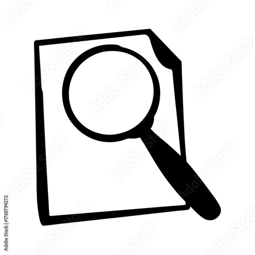 Magnifying glass on top of a document for detailed inspection analysis