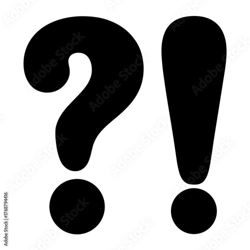 A question mark and an exclamation point depicted in a bold style