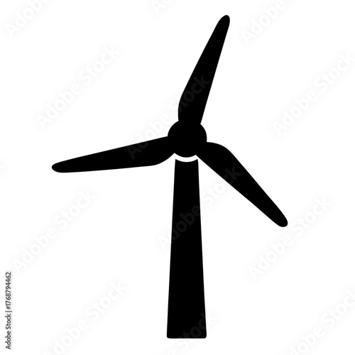 Solid black silhouette of a modern three blade wind turbine generator