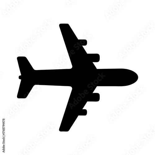 Simple silhouette of a large commercial airplane from a top down view