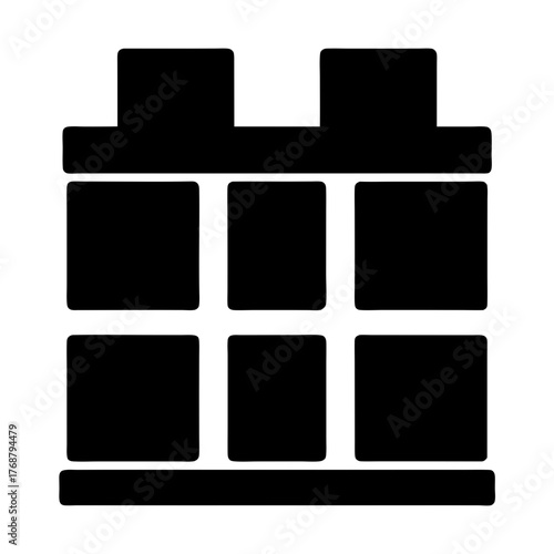Isometric representation of a building block set, in black and white