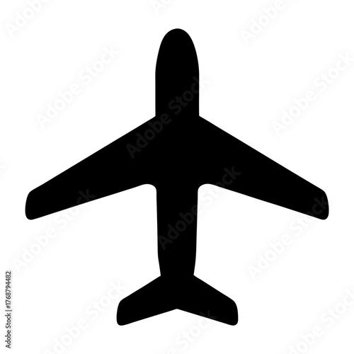 Black silhouette of an airplane viewed from above, an aviation icon