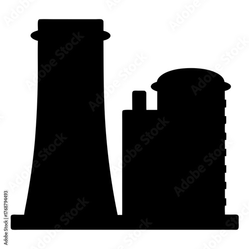 Silhouette of Nuclear Power Plant featuring reactor and cooling tower structure