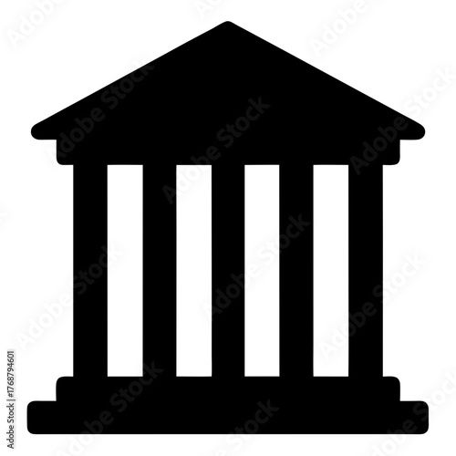 A black and white silhouette of a classical building with columns