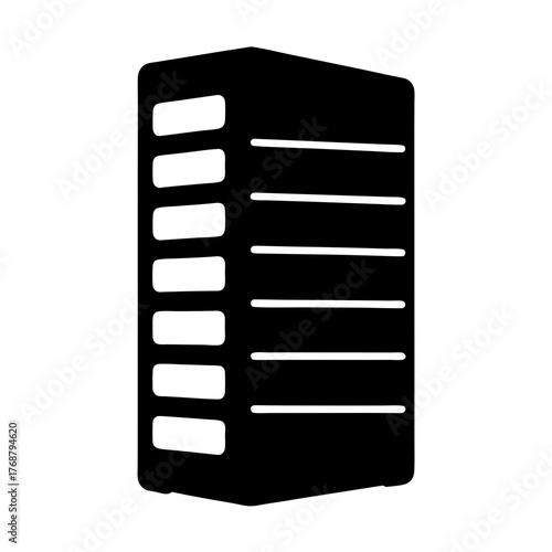 Stylized icon representing a server rack or filing cabinet with multiple slots