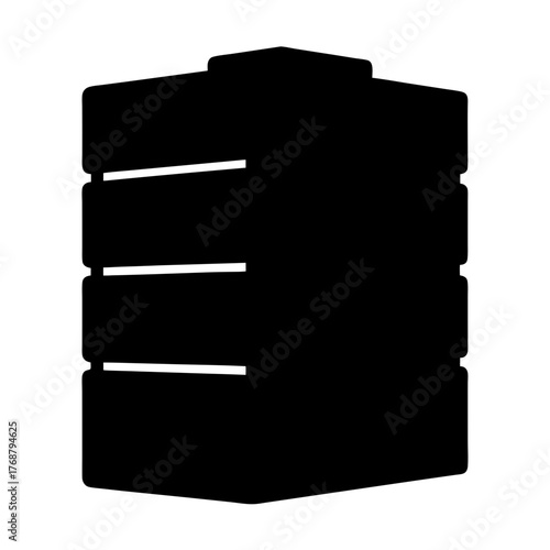 Stylized threedimensional block tower icon with three horizontal stripes, simple illustration