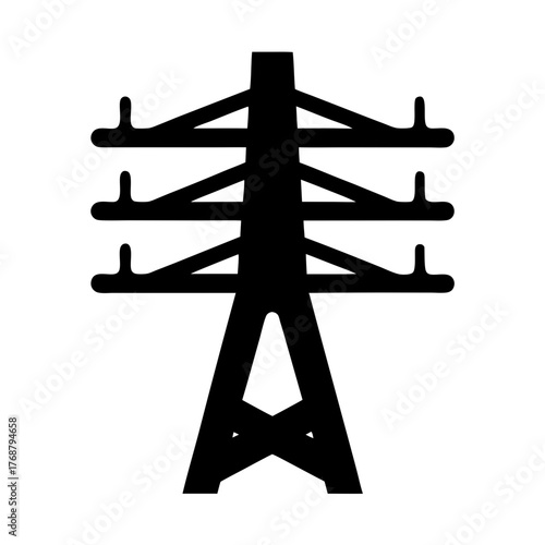 High voltage electricity pylon black silhouette on a white background