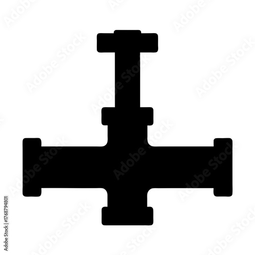 Black silhouette of plumbing T connector pipe fitting for industrial usage