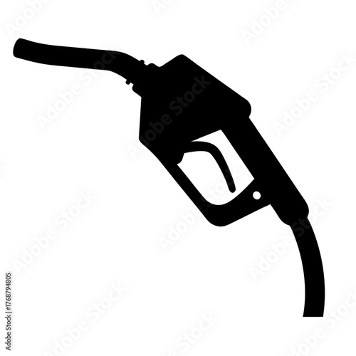 A simple black silhouette of a fuel nozzle for a gasoline pump