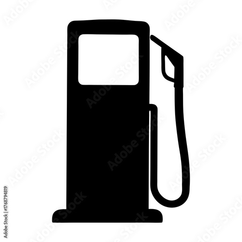 A simple black and white silhouette illustration of a gas station pump