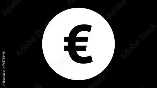 A monochrome Euro sign within a circle appears with a simple and smooth animation. The concept of finance, currency, or economic value within the Eurozone. 4K Motion Graphics.