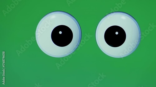 Animated cartoon eyes blinking and looking around on a solid green background