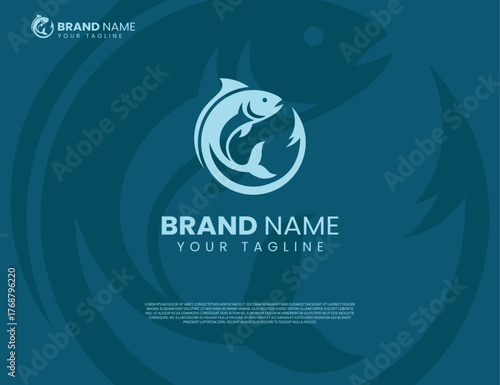 fish logo and fishing hook illustration design