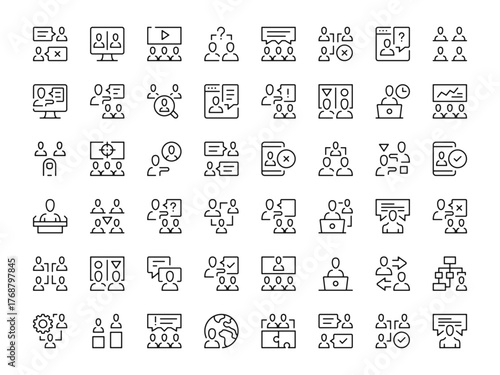 Teamwork icon set. Vector line icons collection. Outline symbols. Modern design
