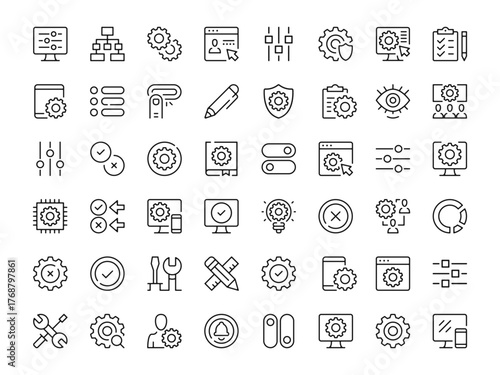 Settings icon set. Vector line icons collection. Outline symbols. Modern design