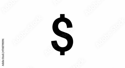 Illustration of a bold black dollar sign centered on a white background financial currency symbol icon