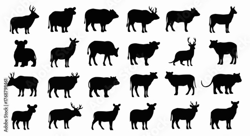 Silhouette pattern featuring various farm and wild animals arranged in a grid like composition