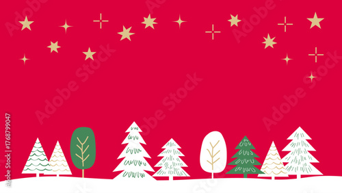 【手描き風・シンプル】星空と木々のクリスマスイラスト素材