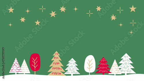 【手描き風・シンプル】星空と木々のクリスマスイラスト素材