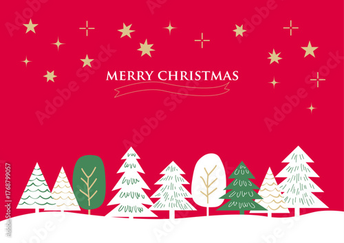 【手描き風・シンプル】星空と木々のクリスマスイラスト素材