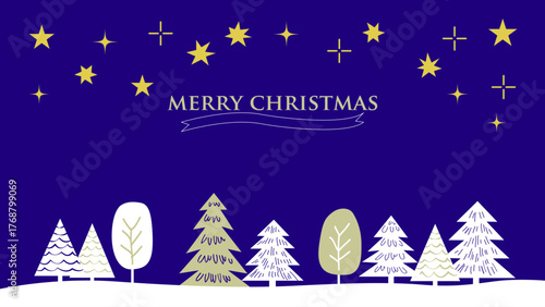 【手描き風・シンプル】星空と木々のクリスマスイラスト素材