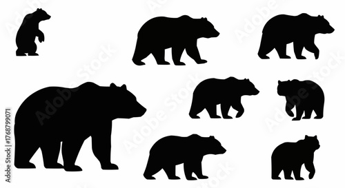 Silhouette illustration featuring multiple bears in various poses on a white background design element