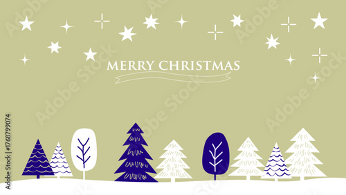 【手描き風・シンプル】星空と木々のクリスマスイラスト素材