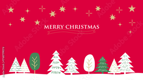 【手描き風・シンプル】星空と木々のクリスマスイラスト素材