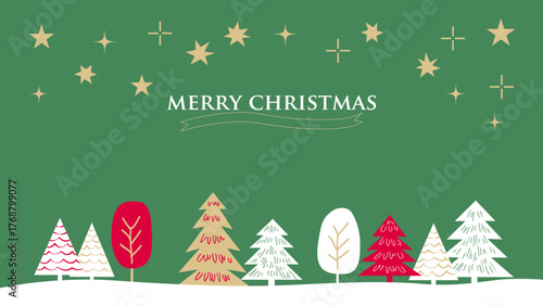 【手描き風・シンプル】星空と木々のクリスマスイラスト素材