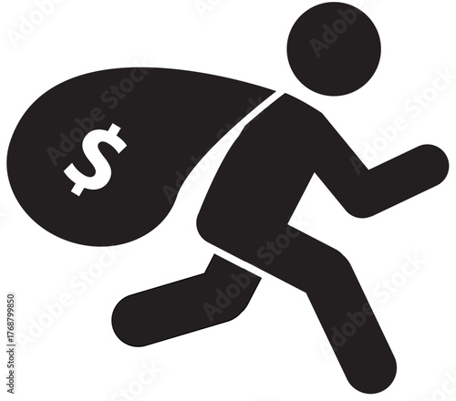 Criminal escaping with loot, a financial crime icon