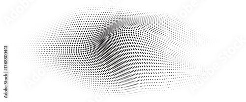 Flowing Wave Dot Halftone Pattern: Curve Gradient Shape on Transparent Background. Suitable for AI, Tech, Network, Digital, Science, and Technology Themes.
