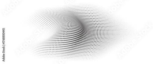 Flowing Wave Dot Halftone Pattern: Curve Gradient Shape on Transparent Background. Suitable for AI, Tech, Network, Digital, Science, and Technology Themes.
