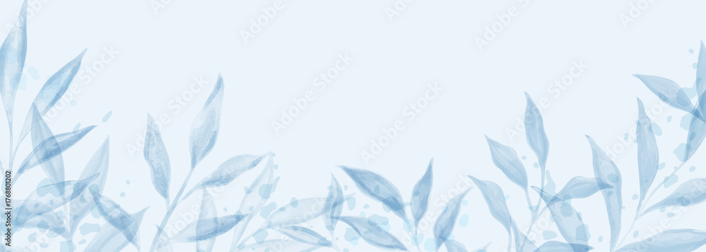 Naklejka premium Abstract art background vector. Luxury minimal style wallpaper with Blue Branch and botanical leaves, Organic shapes, Watercolor. Vector background for banner, poster, Web and packaging.