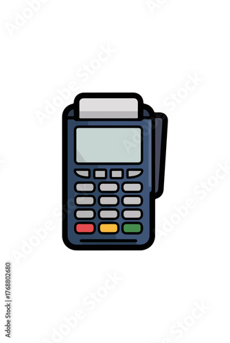 Digital payment terminal with keypad and card reader on black background